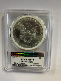PCGS GRADED MS70 FIRST STRIKE SILVER EAGLE 45TH PRESIDENTIAL INAUGURATION COIN,