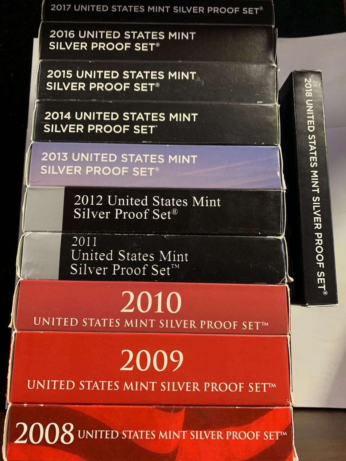 2008-2018 U.S. MINT SILVER PROOF SETS