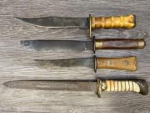 INTERESTING LOT OF (4) OLD BELT KNIVES, circa. 19th - 20th century