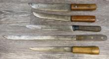 LOT OF (5) ANTIQUE 19th CENTURY SKINNING / BUTCHER KNIVES. No scabbard / sheaths.