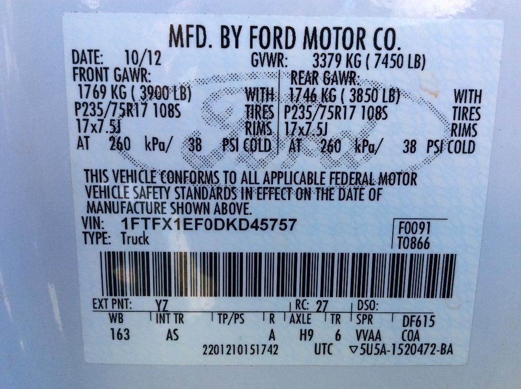 2013 FORD F150PICKUP (AT, EXT CAB 4 DR,4X4, 5.0L V8 GAS ENG, MILES READ 140