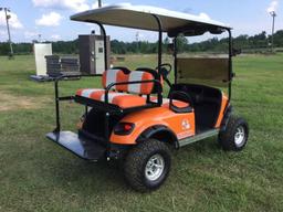 EZ GO ELECTRIC GOLF CART (CUSTOM CLEMSON SCHEME, VIN-3212718, LIFT KIT, EXTENDED TOP, LED