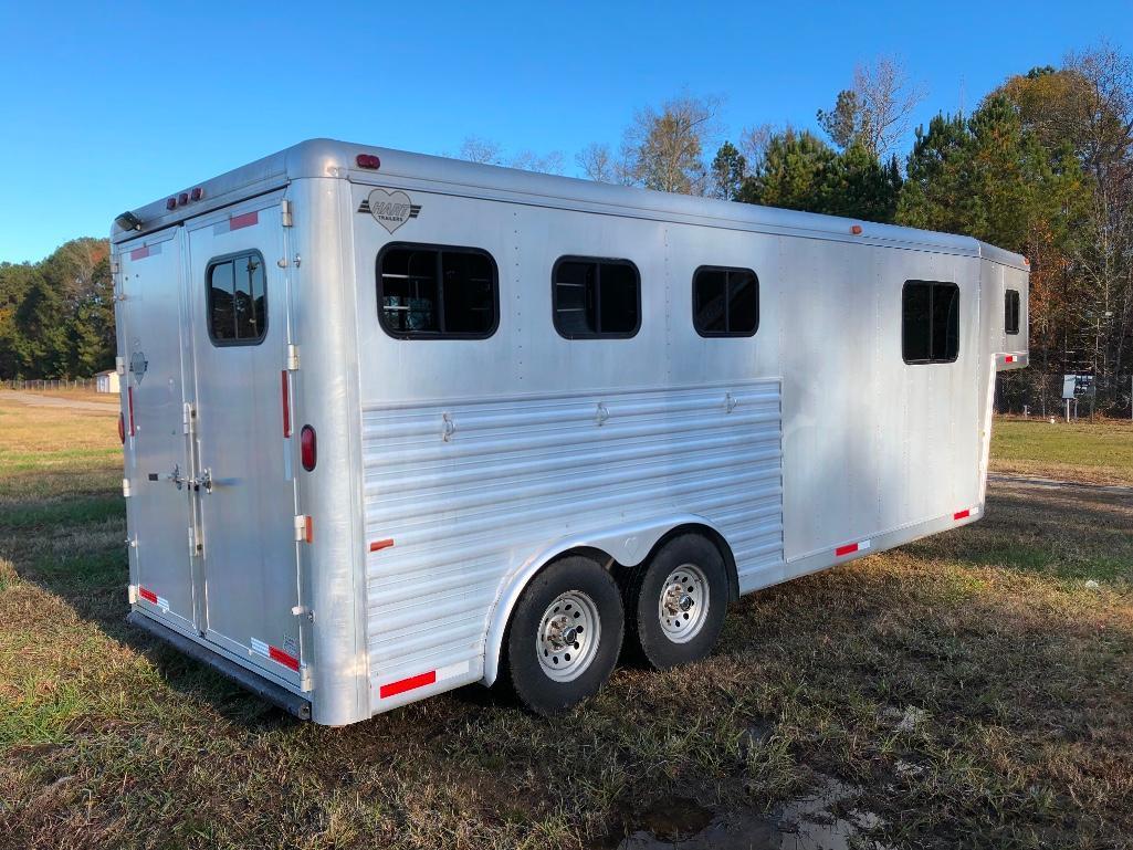 1997 HART ALUMINUM 3 HORSE SLANT TRAILER--NO TITLE (TANDEM 5000LB  BRAKE AX