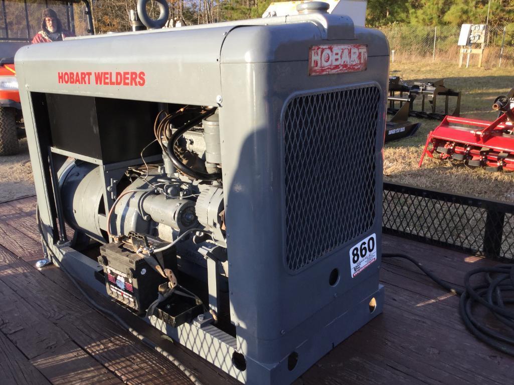 HOBART 250 AMP WELDER MOUNTED ON 6' X 12' SINGLE AXLE TRAILER-NO TITLE