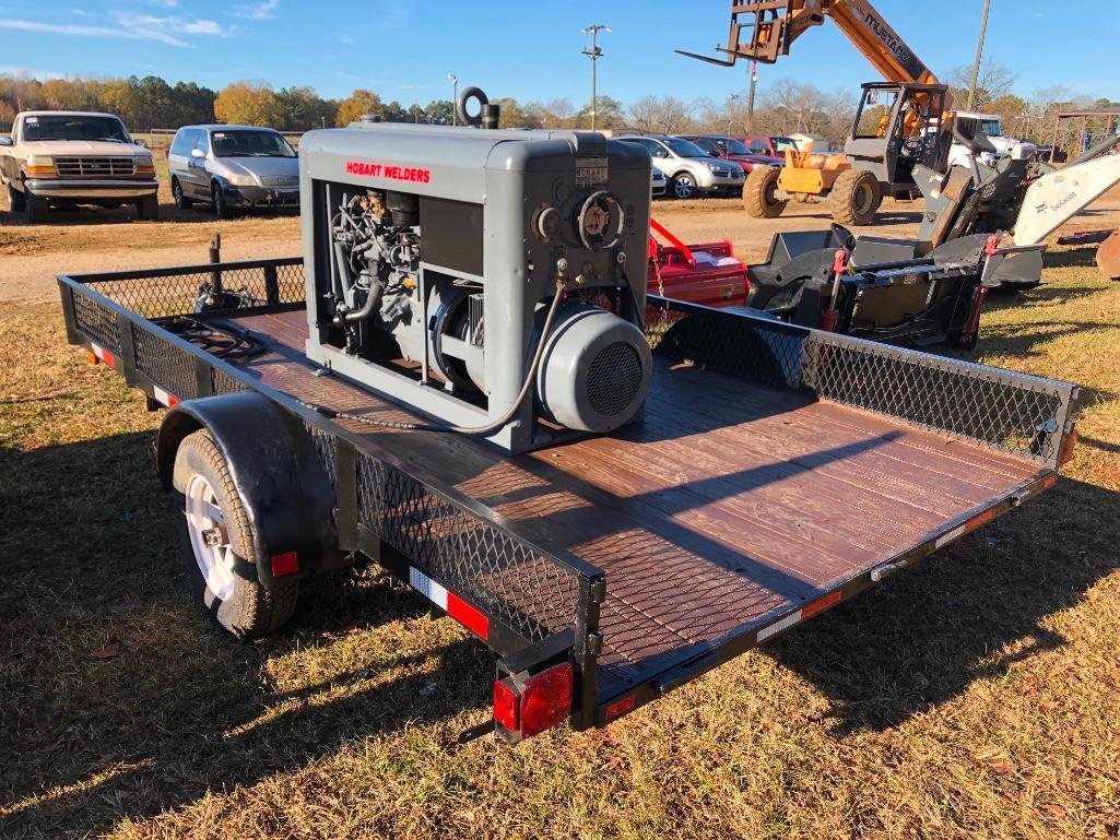 HOBART 250 AMP WELDER MOUNTED ON 6' X 12' SINGLE AXLE TRAILER-NO TITLE