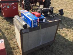 METAL CABINET W/BENCH GRINDER & CONTENTS