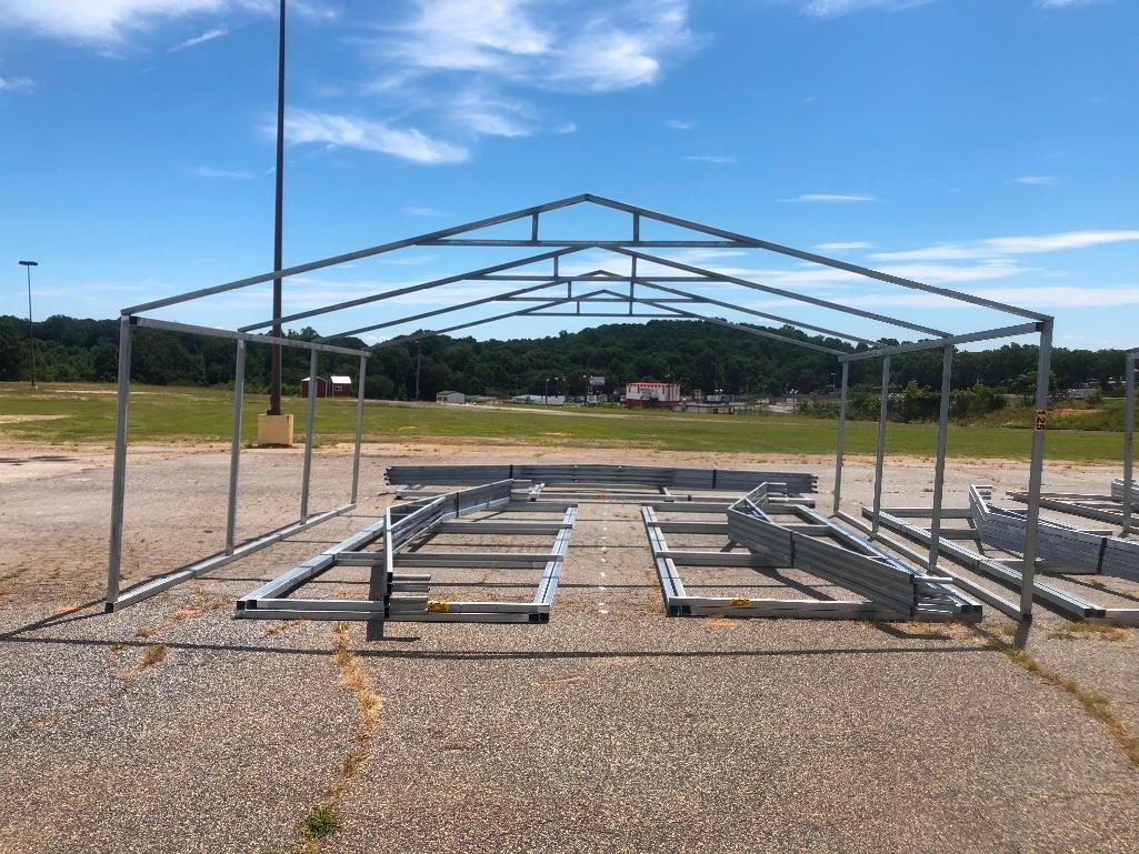 GALVANIZED METAL BUILDING FRAME APPROX 20'WX21.5'L (2 WALL SECTIONS & 4 TRUSSES)R1