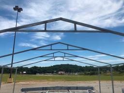 GALVANIZED METAL BUILDING FRAME APPROX 20'WX21.5'L (2 WALL SECTIONS & 4 TRUSSES)R1