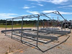 GALVANIZED METAL BUILDING FRAME APPROX 20'WX21.5'L (2 WALL SECTIONS & 4 TRUSSES)R1