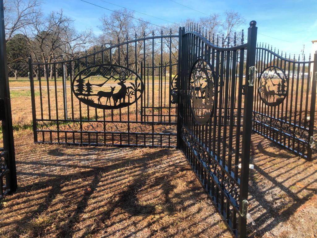 20FT WROUGHT IRON GATE W/DEER ART-SELLING ABSOLUTE