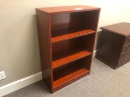 3 SHELF BOOKCASE (32"WX47"HX14"D, MAHOGANY FINISH