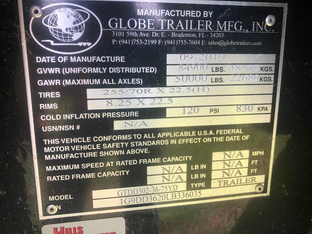 2020 GLOBE TRAILER MFG. MODEL GTDD302-36-75YD END