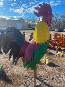 6' METAL ROOSTER YARD ART (YELLW, GREEN, RED, BLK)