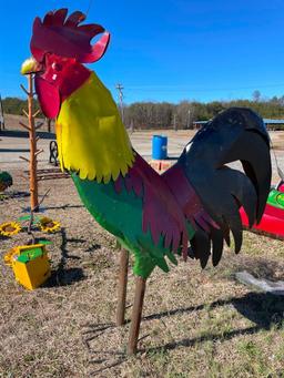 METAL ROOSTER YARD ART (RED, YELLOW, GREEN, BLACK)