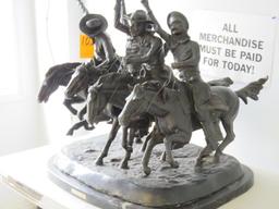 FREDERIC REMINGTON ''COMING THRU THE RYE'' BRONZE STATUE ON A MARBLE BASE