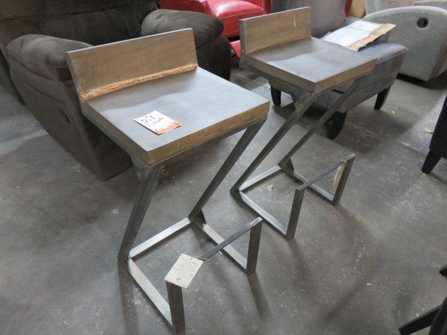 LOT OF 2 CONTEMPORARY METAL AND WOOD BAR STOOLS