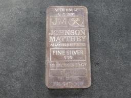 10 TROY OZ FINE SILVER .999 #349602 SILVER BARS, JOHNSON MATTHEY ASSAYERS & REFINERS OPEN HOUSE