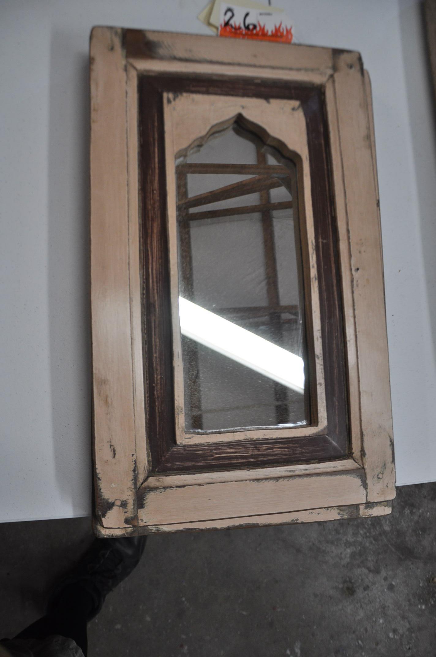 2 - DECORATIVE MIRRORS W/WOOD FRAMES TAN 22''X13'' AND 23'' X 14''