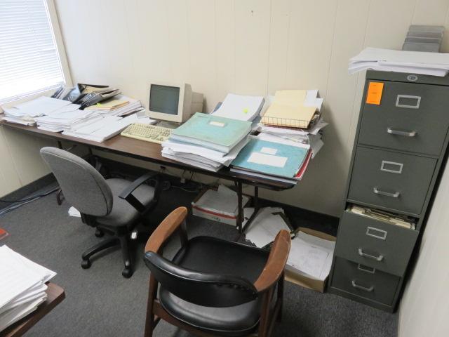 CONTENTS OF OFFICE - (2) DESKS, OFFICE CHAIRS, (2) 4 DRAWER FILE CABINETS