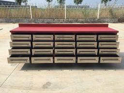 10' 20 DRAWER HEAVY DUTY METAL WORK BENCH