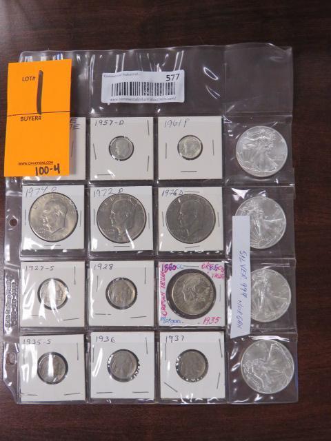 (4) 2013 AMERICAN EAGLE SILVER DOLLARS, (3) EISENHOWER SILVER DOLLARS, (5) BUFFALO NICKELS