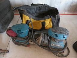 (2) CORDED MAKITA PALM SANDERS IN DEWLAT TOOL BAG