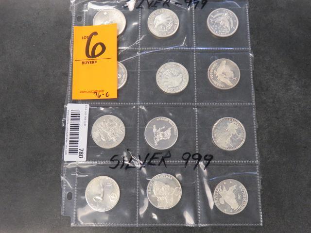 (12) ASSORTED ONE TROY OUNCE COINS