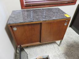 STONE DESK & 2 OFFICE CABINETS