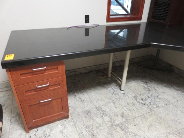 WOOD DESK W/STONE TOP