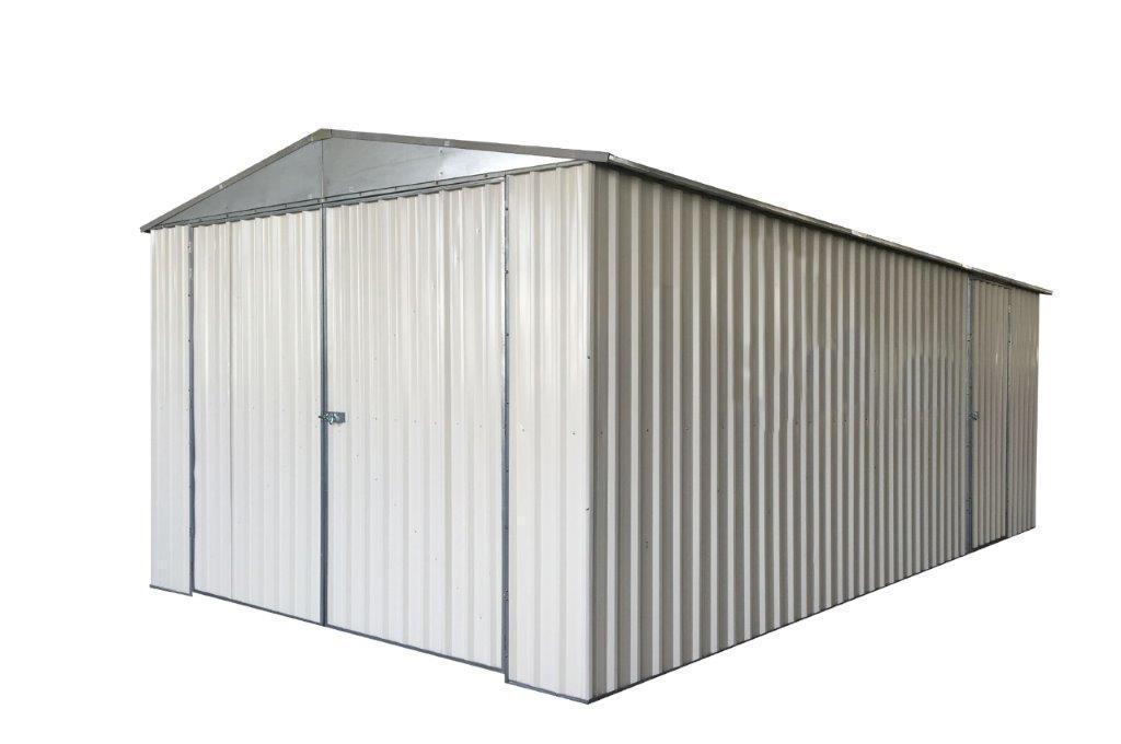 11' X 19' SINGLE GARAGE METAL SHED W/ BI-PARTING FRONT DOOR AND ONE SIDE DOOR