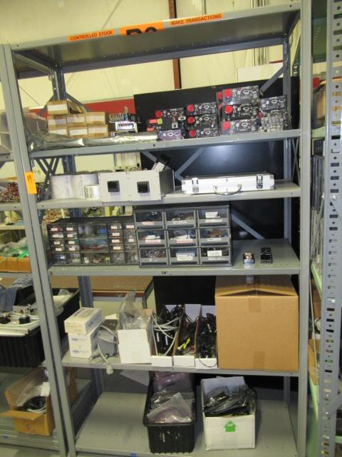 SECTION OF METAL RACKING W/ASSORTED ELECTRICAL COMPONENTS