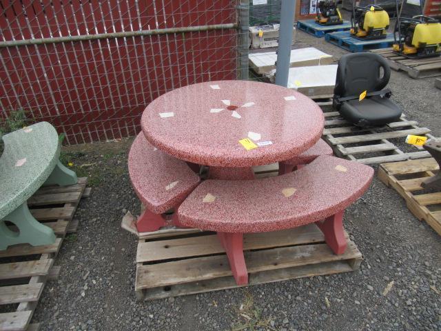 CONCRETE PATIO TABLE W/ (3) BENCHES (RED)