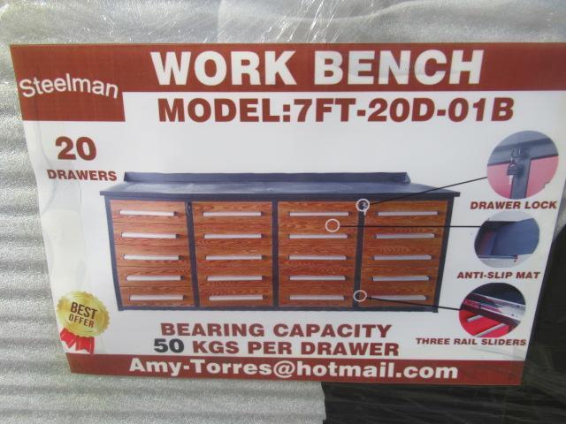 2020 STEELMAN 7' METAL WORK BENCH W/ 20 DRAWERS & ANTI-SLIP LINERS