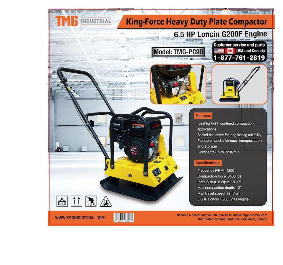 HEAVY DUTY PLATE COMPACTOR W/ 6.5 HP LONCIN ENGINE