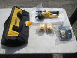 DEWALT 20V CORDLESS ANGLE GRINDER W/ (2) BATTERIES & CHARGER IN CASE