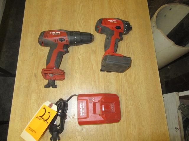 HILTI 22V CORDLESS IMPACT DRIVER & DRILL W/(1) BATTERY & CHARGER