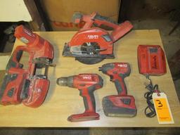 HILTI 22V CORDLESS TOOLS - IMPACT DRIVER, DRILL, BAND SAW, CIRCULAR SAW, CHARGER & (2) BATTERIES