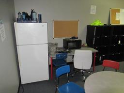 CONTENTS OF ROOM - TABLES, CHAIRS, DISPLAY CABINETS, REFRIGERATOR, MICROWAVE & COUCHES