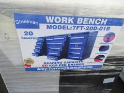 2020 STEELMAN 7' WORKBENCH W/ (20) DRAWERS, W/ ANTI SLIP MATS (UNUSED) (BLUE IN COLOR)