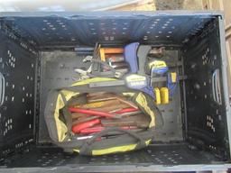 PLASTIC CRATE OF ASSORTED PLIERS & CHISELS