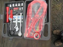 (2) EMERGENCY TRAVEL KITS W/ JUMPER CABLES, WRENCHES, SOCKETS, TAPE & HELP SIGNS