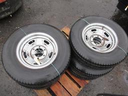 (6) TRANSMASTER 225/75R15 TRAILER TIRES ON 6 LUG WHEELS