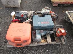 HEDGE TRIMMER GAS POWERED, GAS POWERED CHAIN SAW, (2) NAIL GUNS & ASSORTED POWER TOOLS