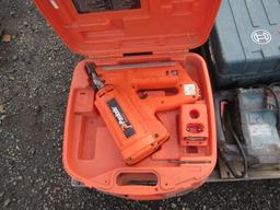HEDGE TRIMMER GAS POWERED, GAS POWERED CHAIN SAW, (2) NAIL GUNS & ASSORTED POWER TOOLS