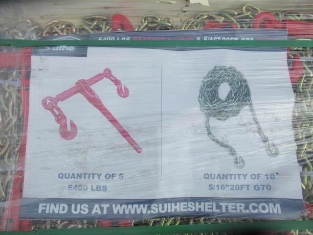 2022 SUIHE 5/16'' CHAIN & RATCHET BINDERS, (10) 5/16'' X 20' G70 CHAIN, (5) 5400# RATCHET BINDERS