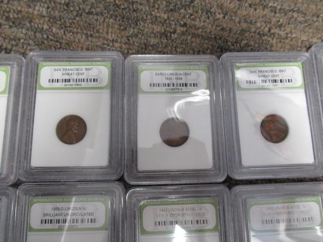 ASSORTED COINS - (5) BUFFALO NICKELS, (6) JEFFERSON NICKELS, (22) WHEAT PENNIES, (4) 1943 LINCOLN