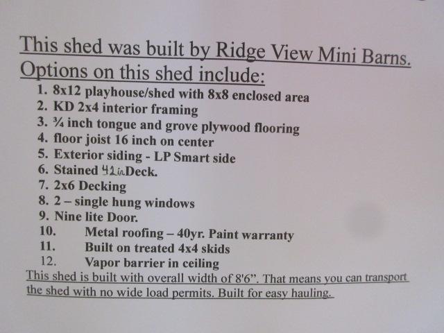 RIDGE VIEW 8' X 12' MIN BARN W/ (2) WINDOWS