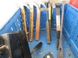 TOOL BOX, ASSORTED HAND TOOLS/HAMMERS/PRY BARS