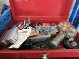 TOOL BOX, ASSORTED HAND TOOLS/HAMMERS/PRY BARS