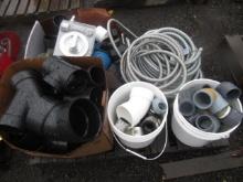 ASSORTED ELECTRICAL CONDUIT, WIRE, SHOWER HANDLES, PLASTIC PIPE FITTINGS & COUPLERS